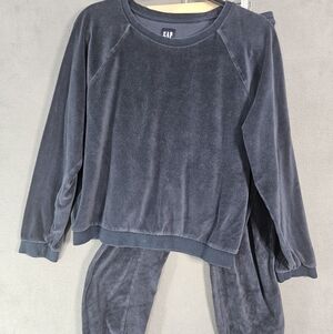 Gap Womens Velour Sweatshirt Joggers Navy Blue Pull Over 2 Piece Set M/ L